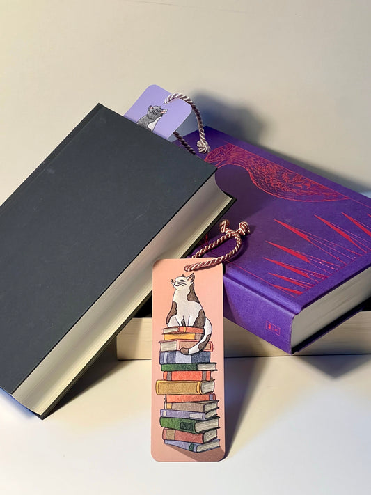 Lesezeichen "cats & books" mit Band, Doppelseitig