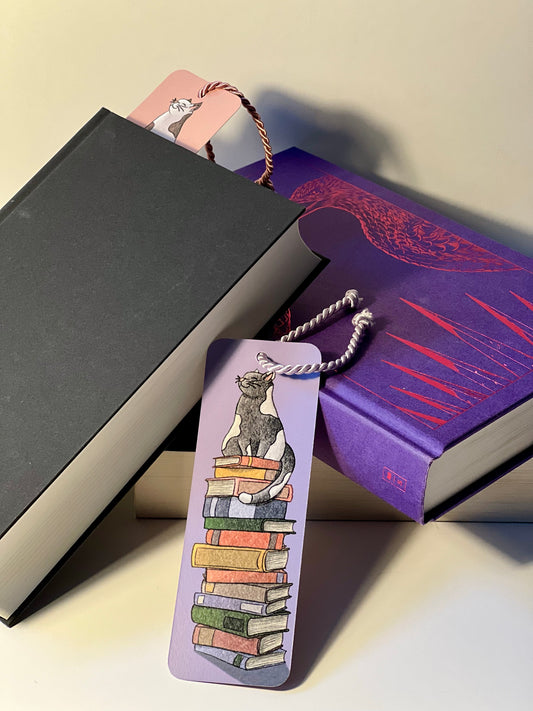 Lesezeichen "cats & books" mit Band, Doppelseitig